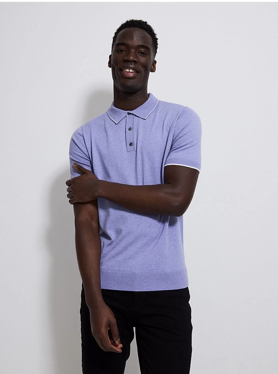 Men's Lilac Short Sleeve Knitted Polo Shirt | George at Asda | Comfort Fit Casual Top
