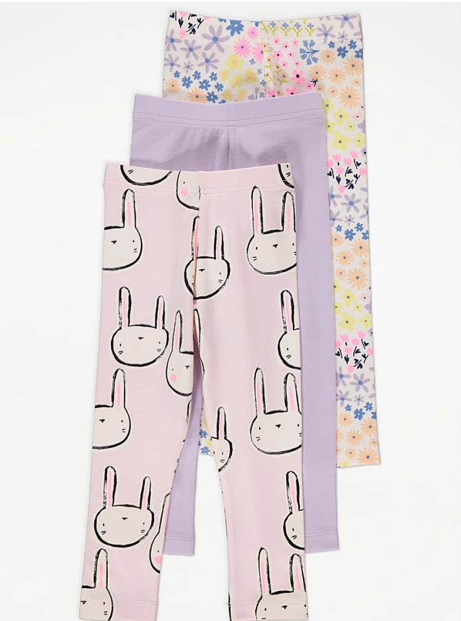 "George at Asda Kids' Bunny Print Leggings 3-Pack | Soft & Comfortable Toddler Leggings"