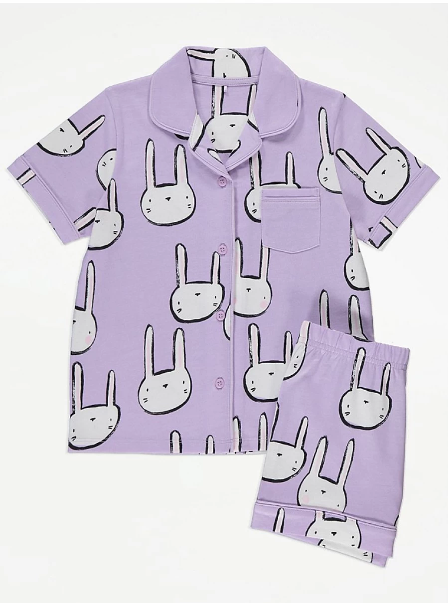 "George at Asda Kids Purple Bunny Print Short Sleeve Pyjama Set"