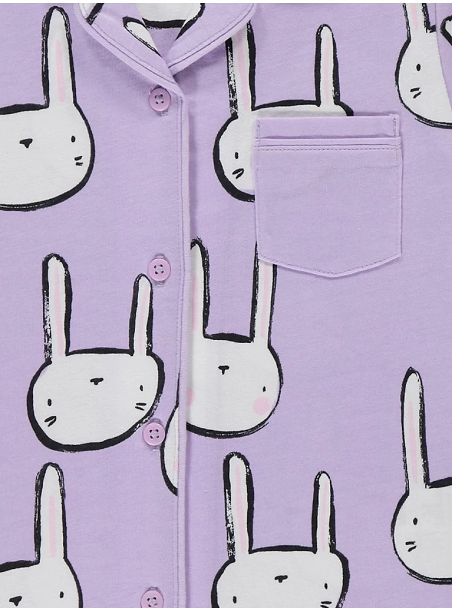 "George at Asda Kids Purple Bunny Print Short Sleeve Pyjama Set"
