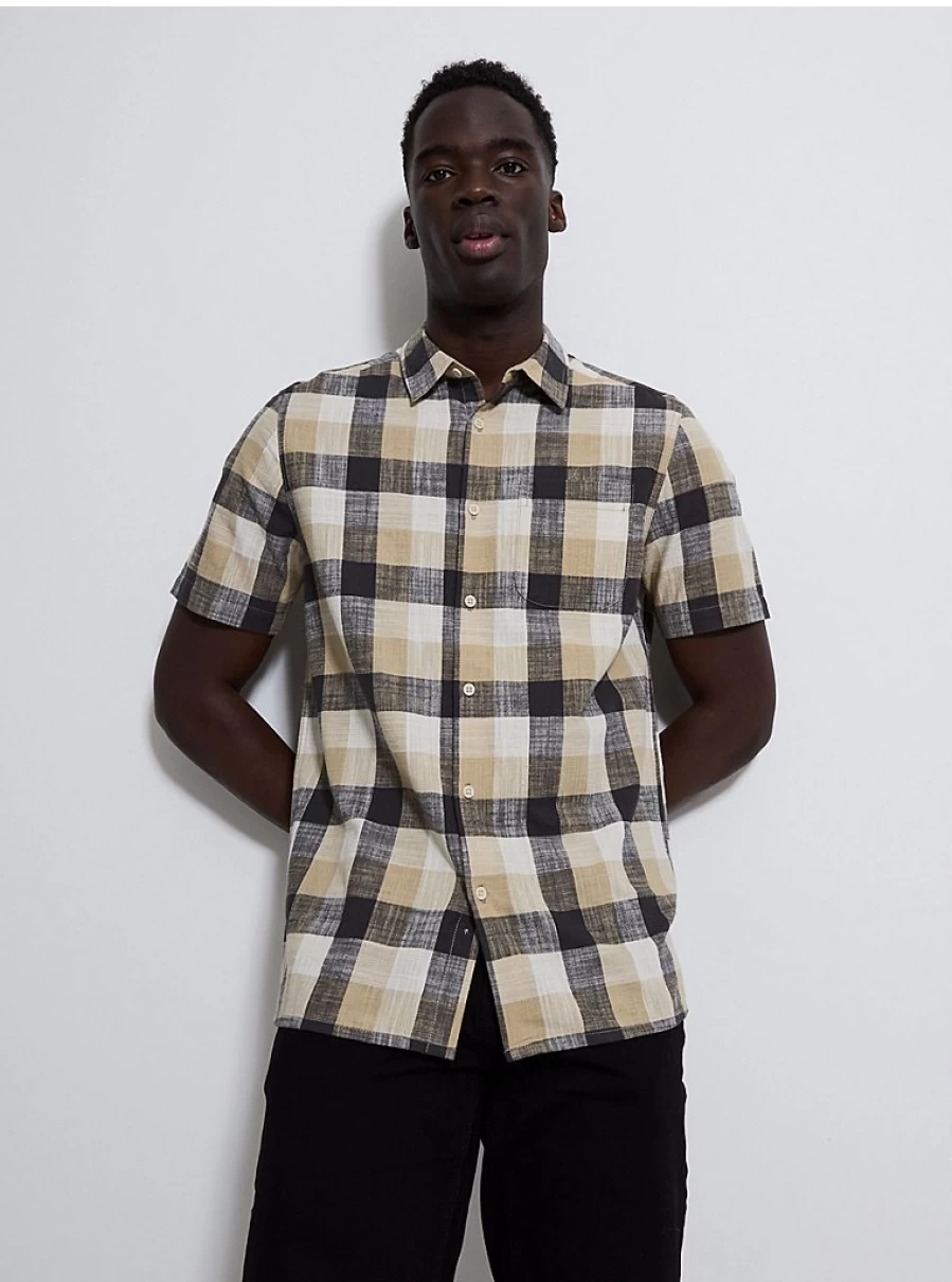 Men's Beige Checked Short Sleeve Shirt | George at Asda | Casual Summer Shirt