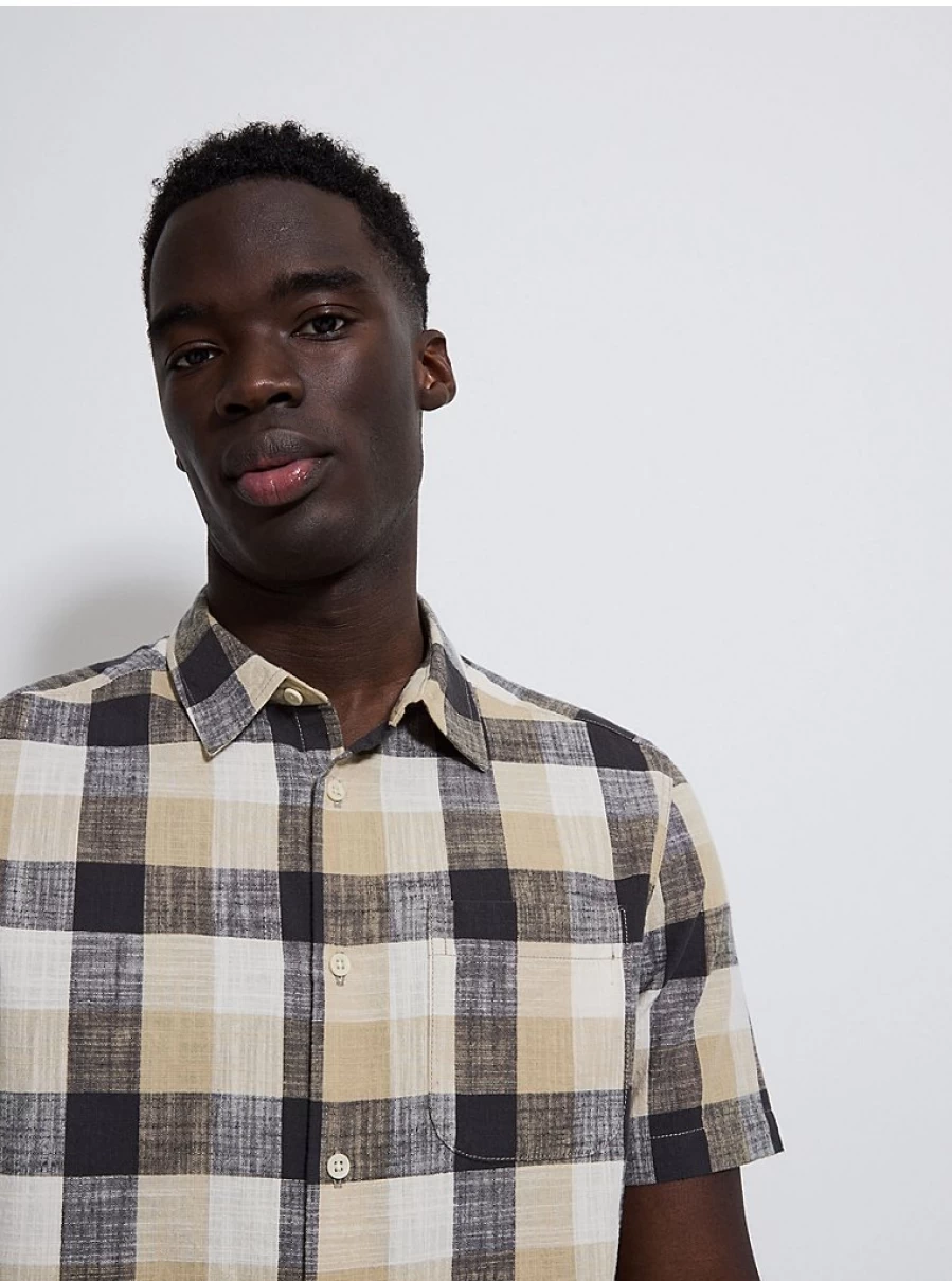 Men's Beige Checked Short Sleeve Shirt | George at Asda | Casual Summer Shirt