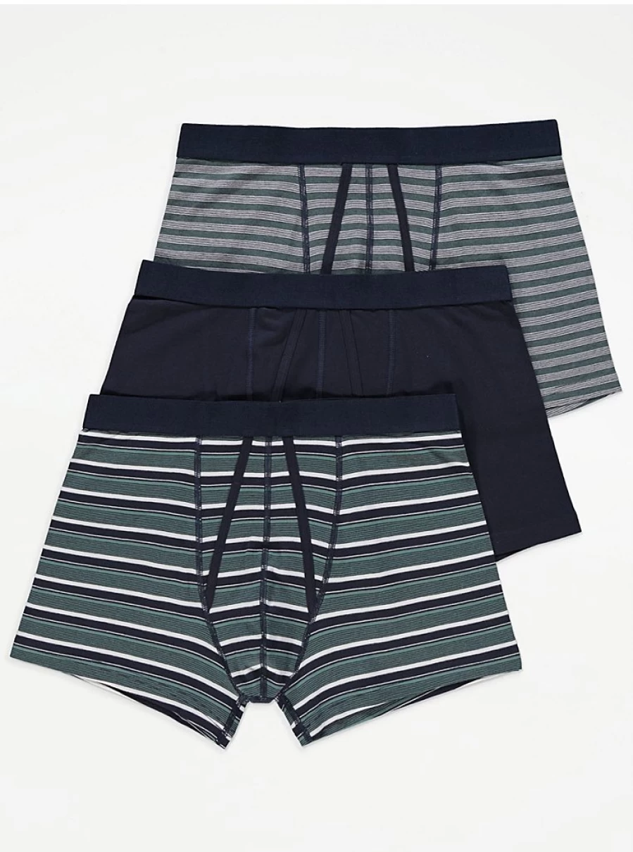 "George at Asda Men's Green Striped A-Front Trunks 3-Pack | Comfortable & Stylish Boxer Briefs"