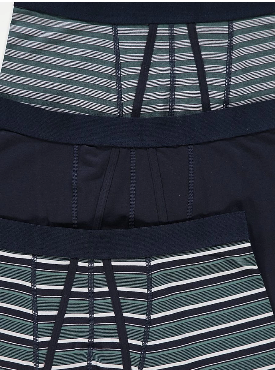 "George at Asda Men's Green Striped A-Front Trunks 3-Pack | Comfortable & Stylish Boxer Briefs"