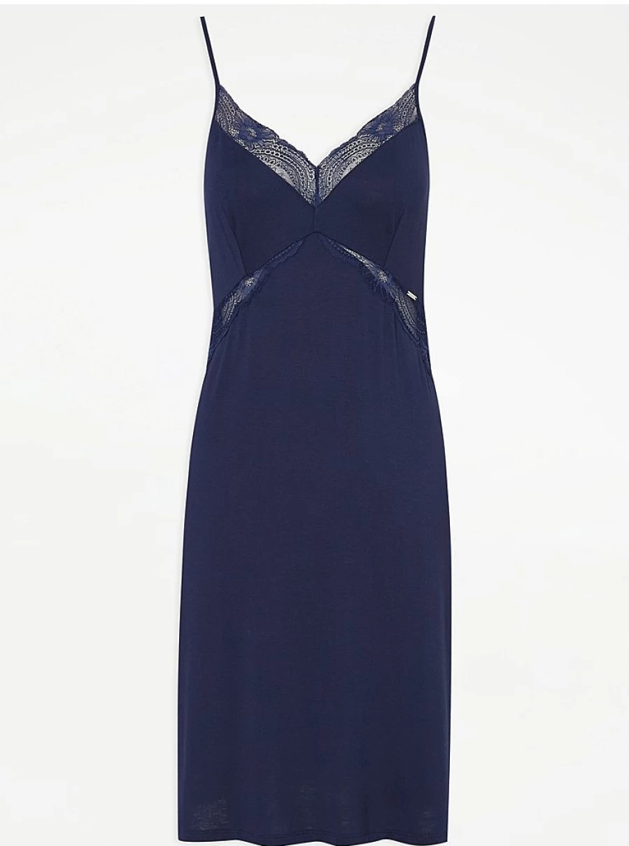 "George at Asda Entice Navy Lace Trim Chemise Nightdress - Women's Lingerie Review"