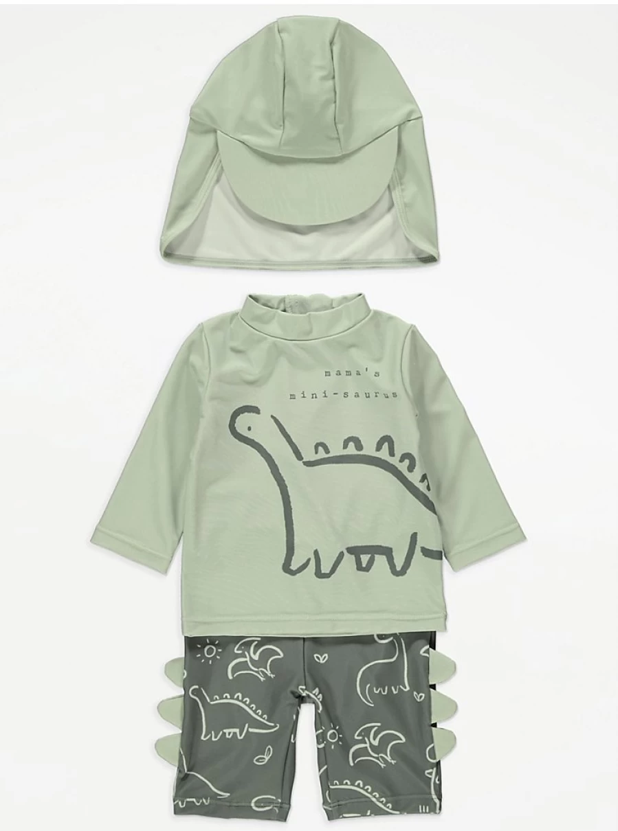 "Sage Green Baby Sun Safe Swim Set with UV Protection Top, Shorts & Hat | George at Asda"