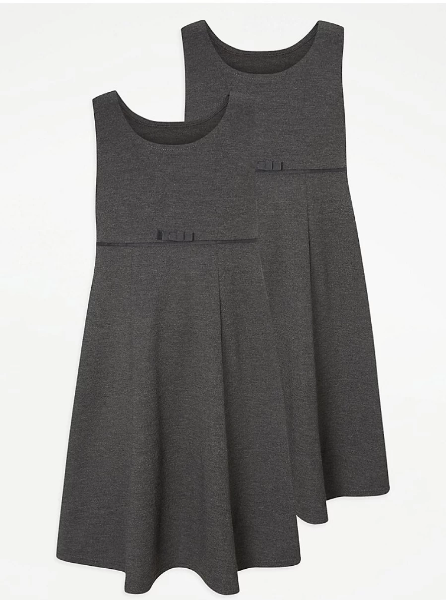 "George at Asda Grey School Pinafores 2-Pack – Comfortable & Easy Wear for Kids"