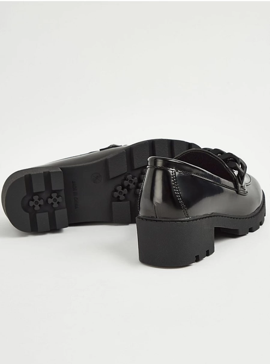 "George at Asda Wide Fit Black Chain Heel Loafers for School | Comfortable & Stylish School Shoes"