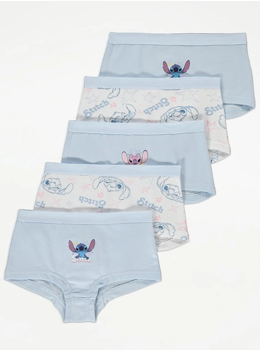"George at Asda Kids' Disney Lilo & Stitch Blue Shorts 5-Pack | Boys' & Girls' Cotton Comfort"