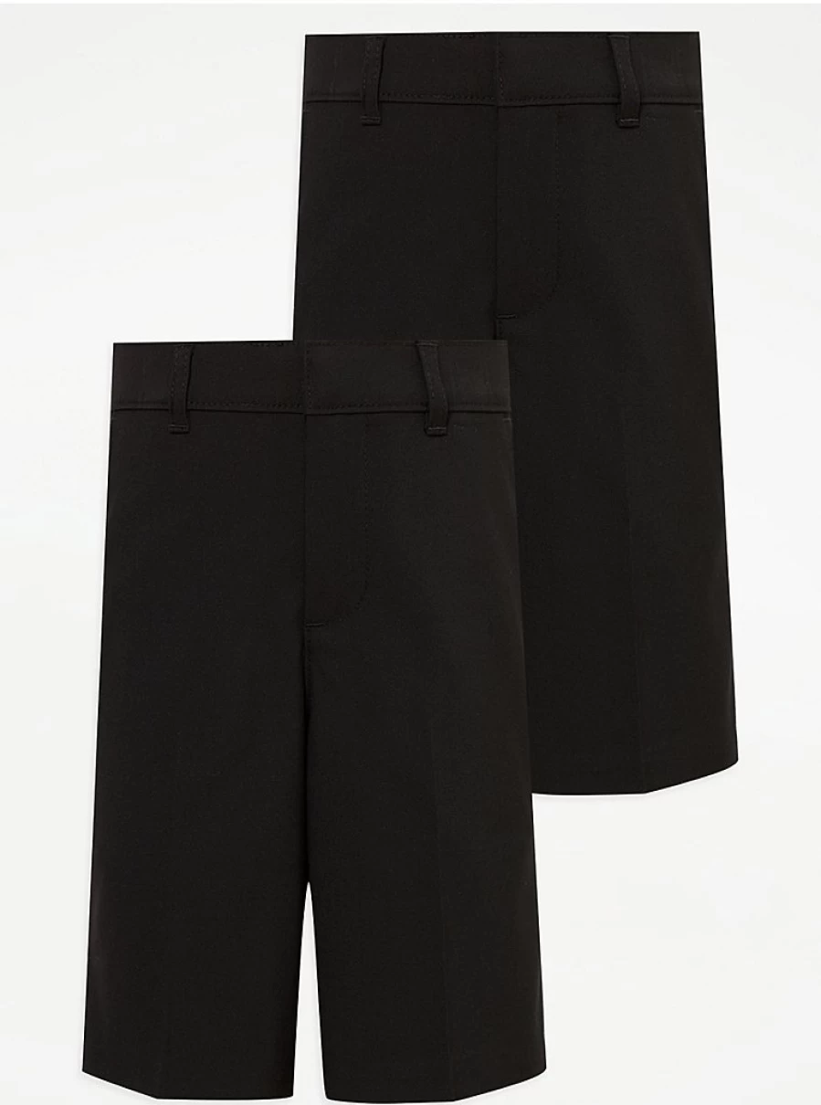 "George at Asda Boys' 2-Pack Black Adjustable Waist Skinny Fit Stretch School Shorts"