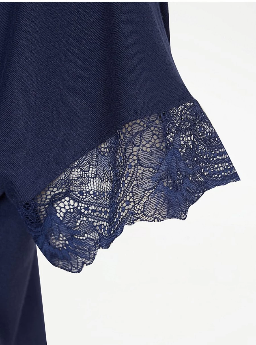 "Navy Blue Lace Trim Pyjama Top | Women's Sleepwear | George at Asda"