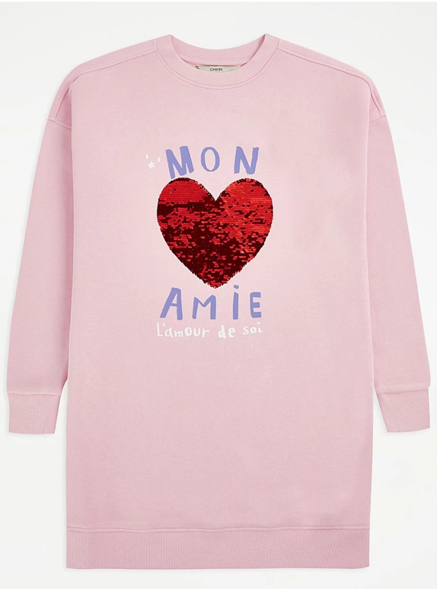 "George at Asda Kids Pink Mon Amie Flippy Sequin Heart Longline Sweatshirt Review"