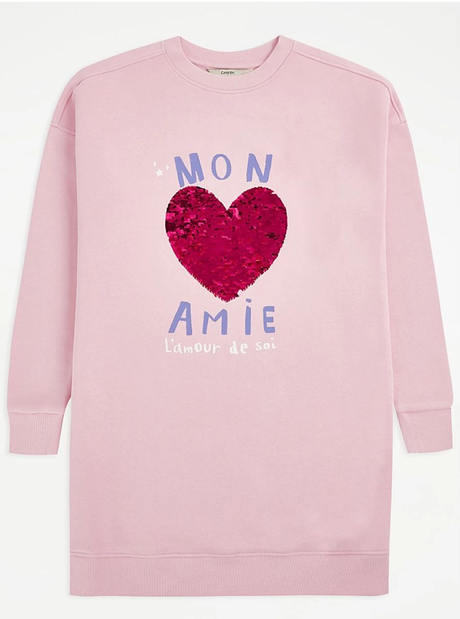 "George at Asda Kids Pink Mon Amie Flippy Sequin Heart Longline Sweatshirt Review"