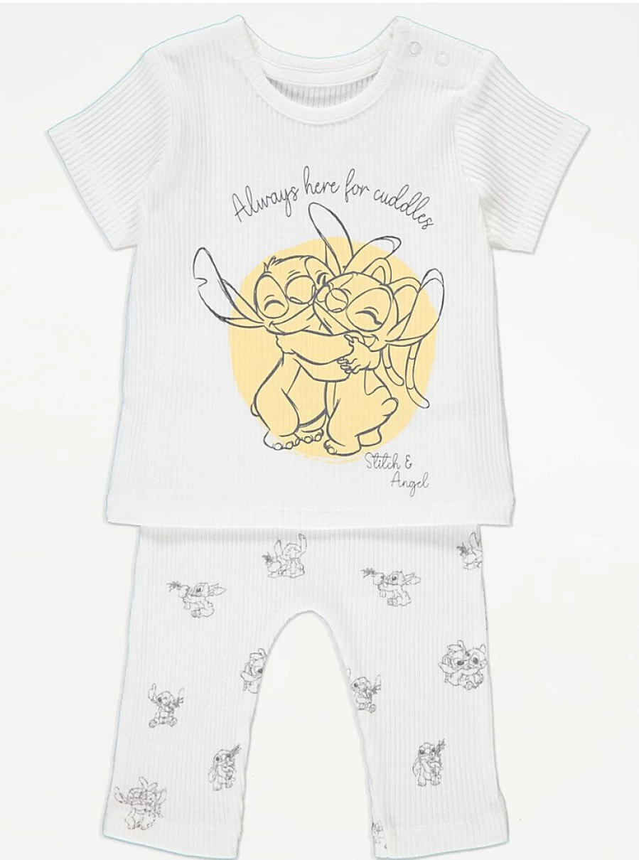 Disney Lilo & Stitch Baby Outfit Set - White Ribbed Top & Leggings | George at Asda