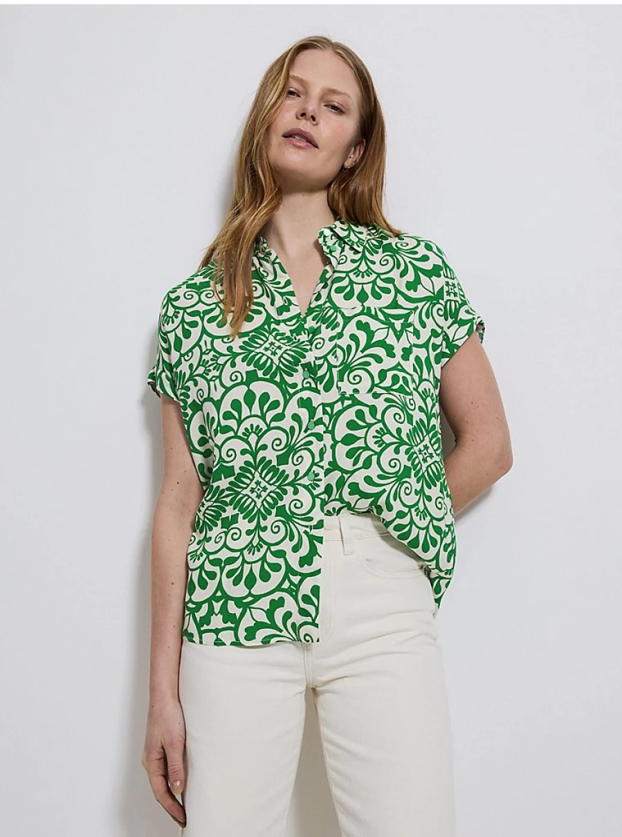 Women's Green Printed Short Sleeve Shirt by George at Asda | Comfort & Style