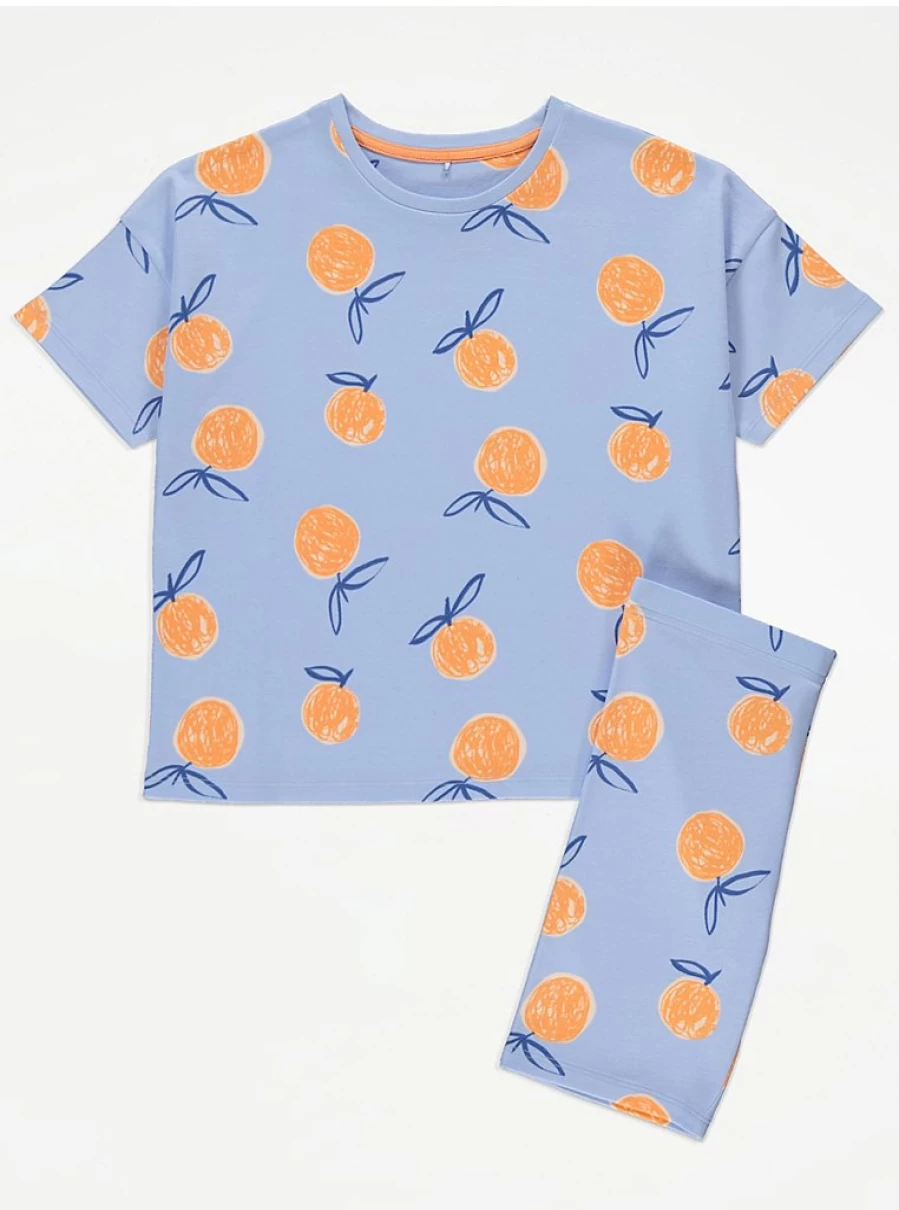 "George at Asda Kids' Blue Orange Print Short Pyjamas – Comfortable & Fun Sleepwear for Children"