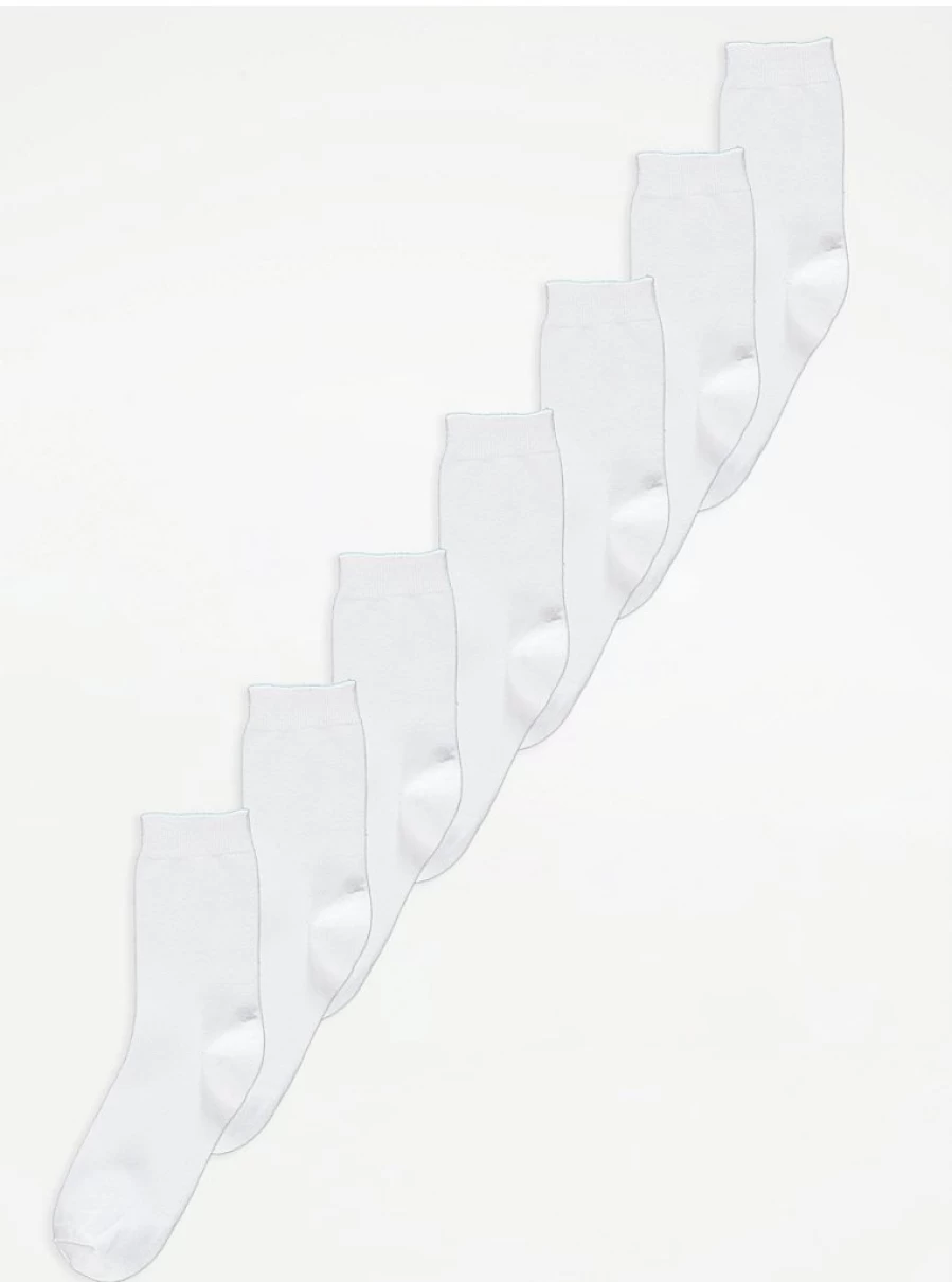 "George at Asda Kids' 7-Pack White Cotton Ankle Socks | Soft & Comfortable"