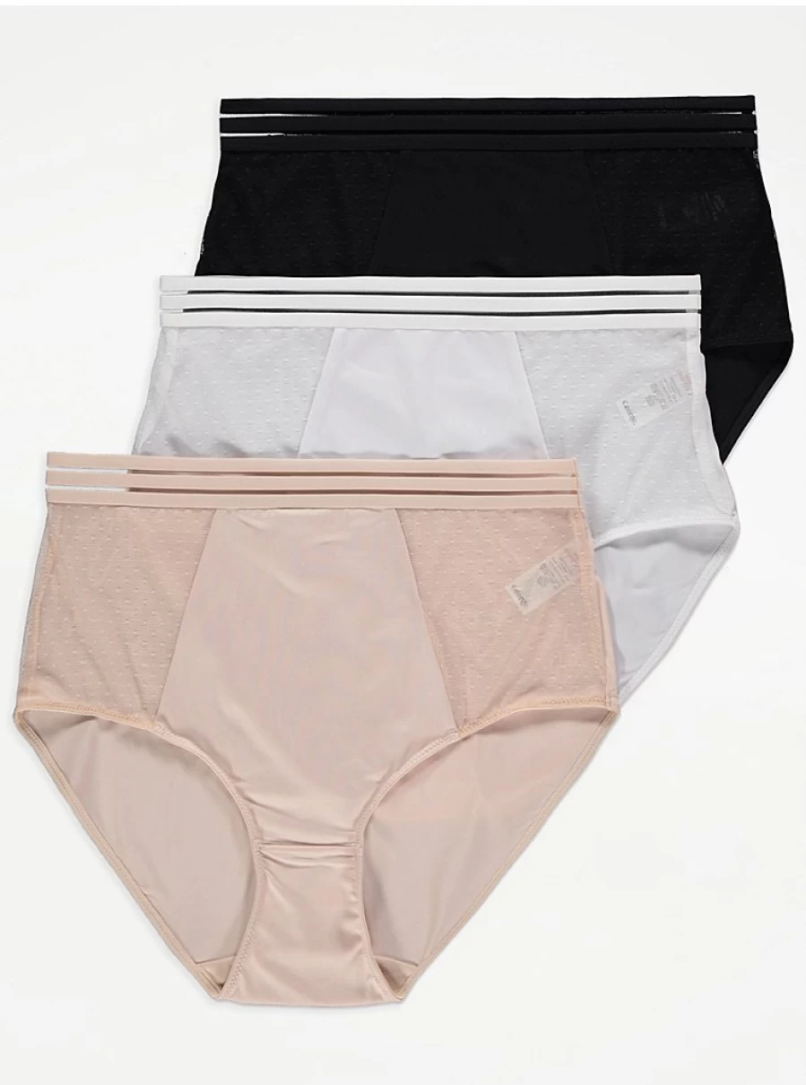 George at Asda Women's Mesh Trim Full Brief Knickers 3-Pack | Comfortable Lingerie Underwear Set