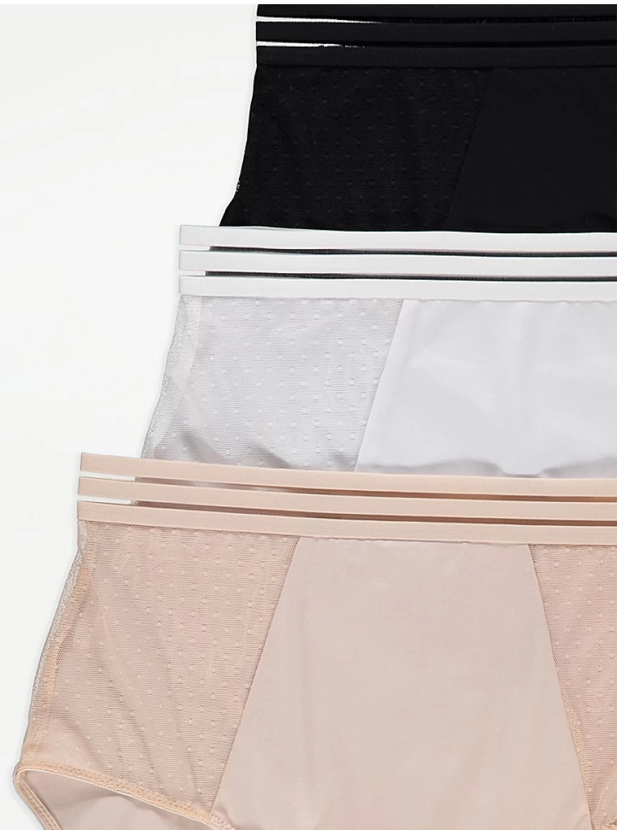 George at Asda Women's Mesh Trim Full Brief Knickers 3-Pack | Comfortable Lingerie Underwear Set