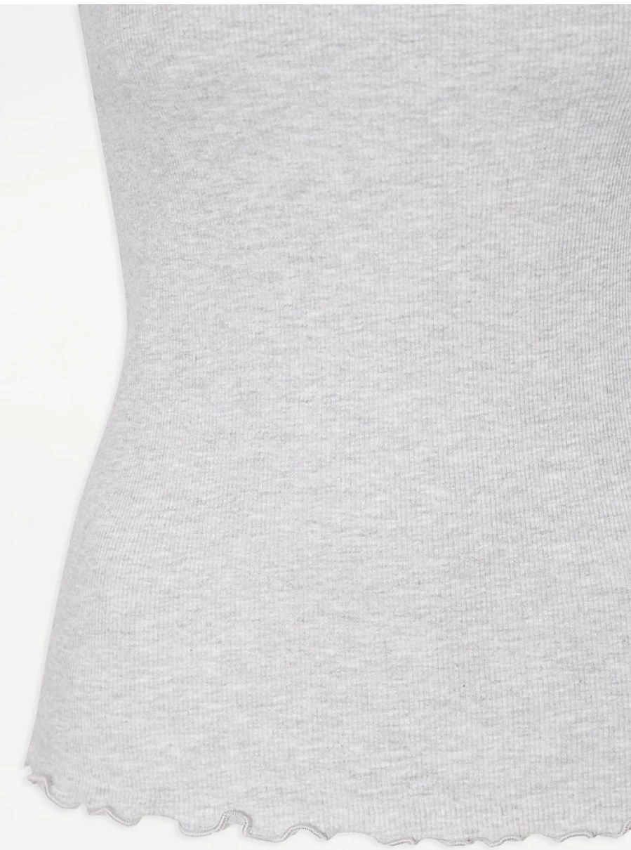 "George at Asda Grey Ribbed Lettuce Trim Pyjama Vest - Comfortable Lingerie Sleepwear"