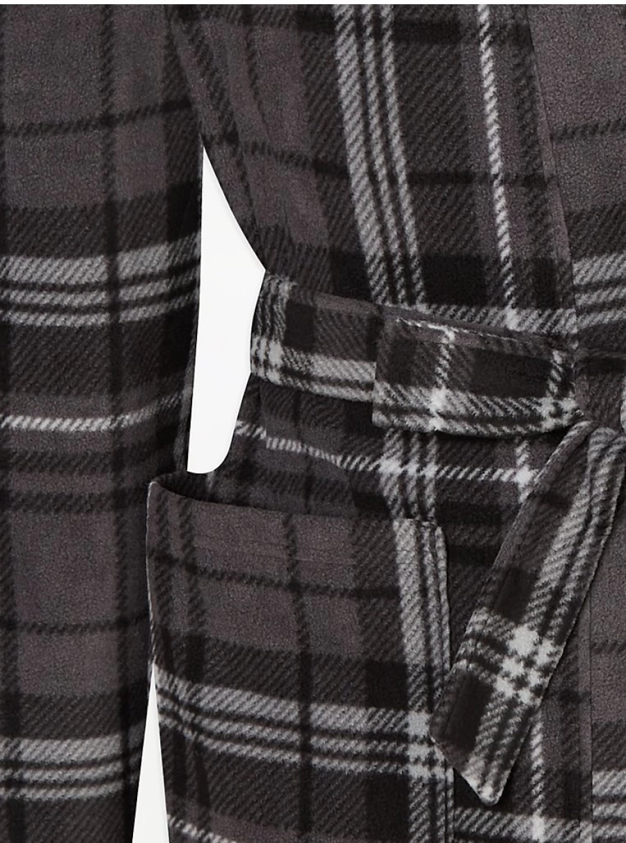 Men's Black Checked Fleece Dressing Gown by George at Asda - Warm & Comfortable Robe