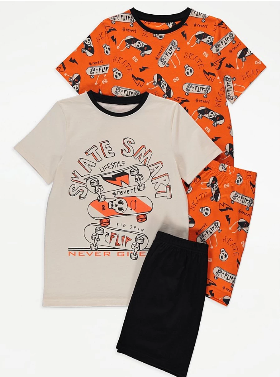 Boys' Orange Skater Graphic Short Pyjamas 2-Pack | George at Asda