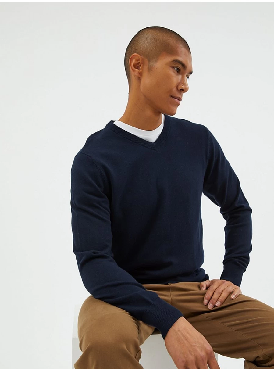 Boys Navy V Neck Knitted Jumper | George at Asda