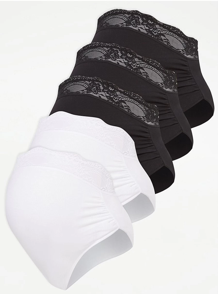 Maternity Black Lace Underwear 5 Pack - Comfortable Full Brief Panties by George at Asda