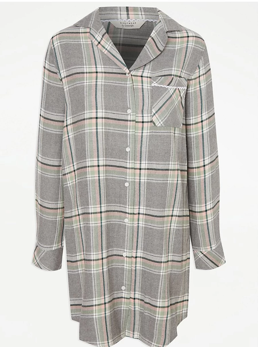 "George at Asda Grey Checked Nightshirt for Women | Comfortable Sleepwear & Lingerie"