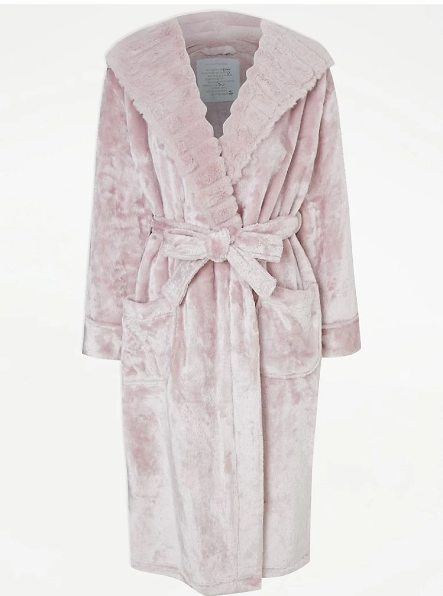 "George at Asda Women's Dusky Pink Plush Hooded Dressing Gown – Soft & Cozy Review"