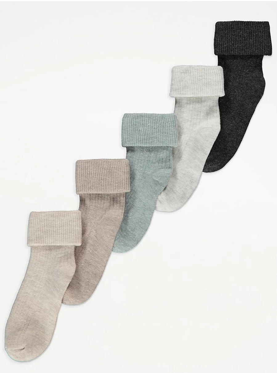 "George at Asda Kids' Neutral Ribbed Socks 5-Pack | Soft & Comfortable Cotton Socks for Children"