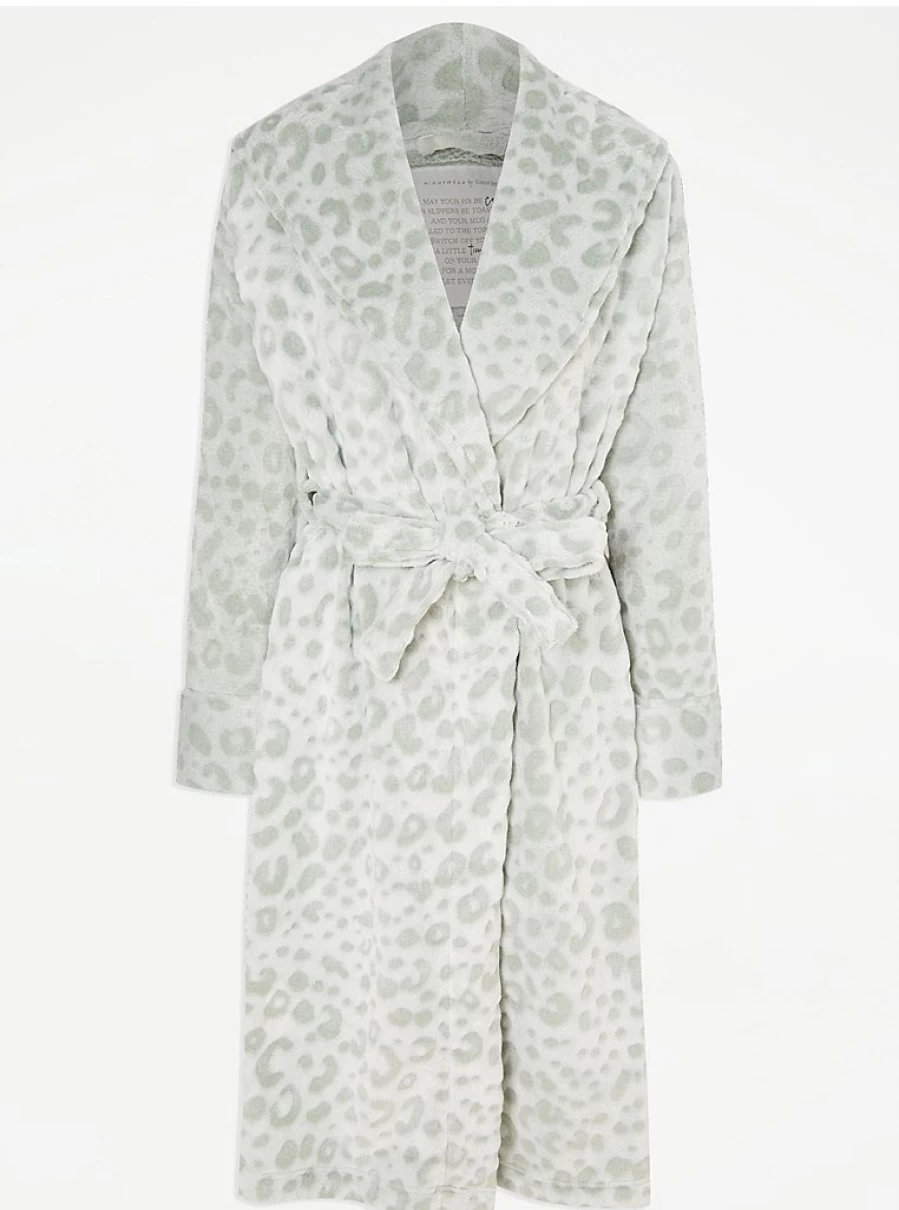 George at Asda Sage Green Leopard Print Dressing Gown - Women's Soft Lingerie Robe Review