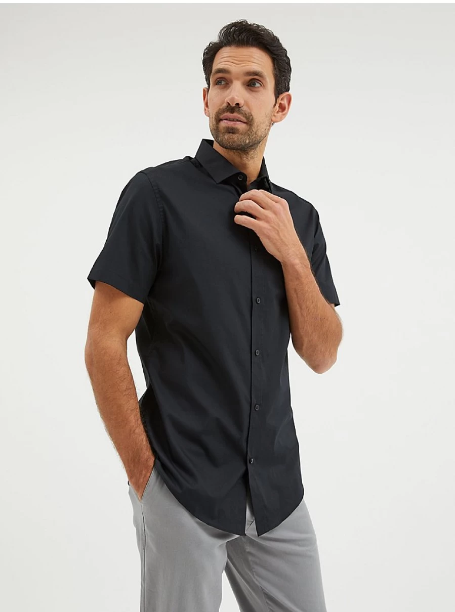 Men's Black Short Sleeve Regular Fit Plain Shirt | George at Asda
