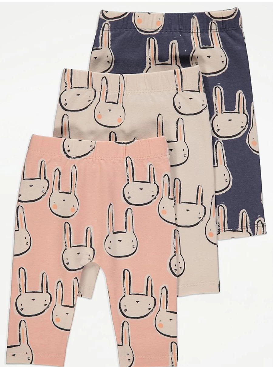 "George at Asda Baby Bunny Leggings 3-Pack | Soft & Comfortable Toddler Pants"