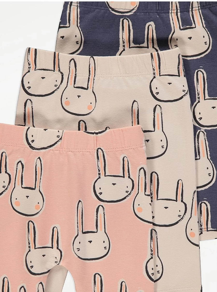 "George at Asda Baby Bunny Leggings 3-Pack | Soft & Comfortable Toddler Pants"