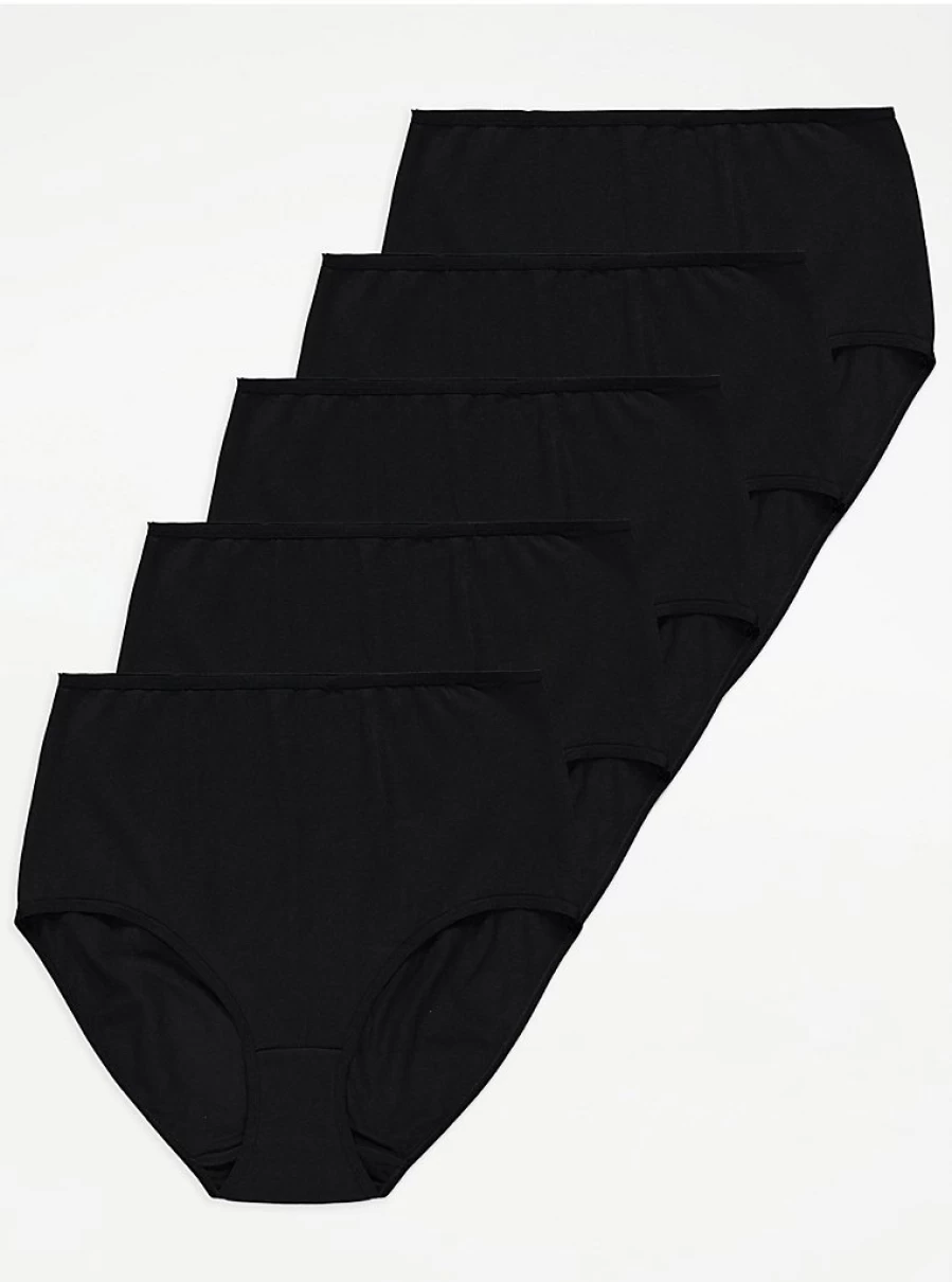 George at Asda Black Cotton Full Briefs 5-Pack - Comfortable Women's Underwear Multipack