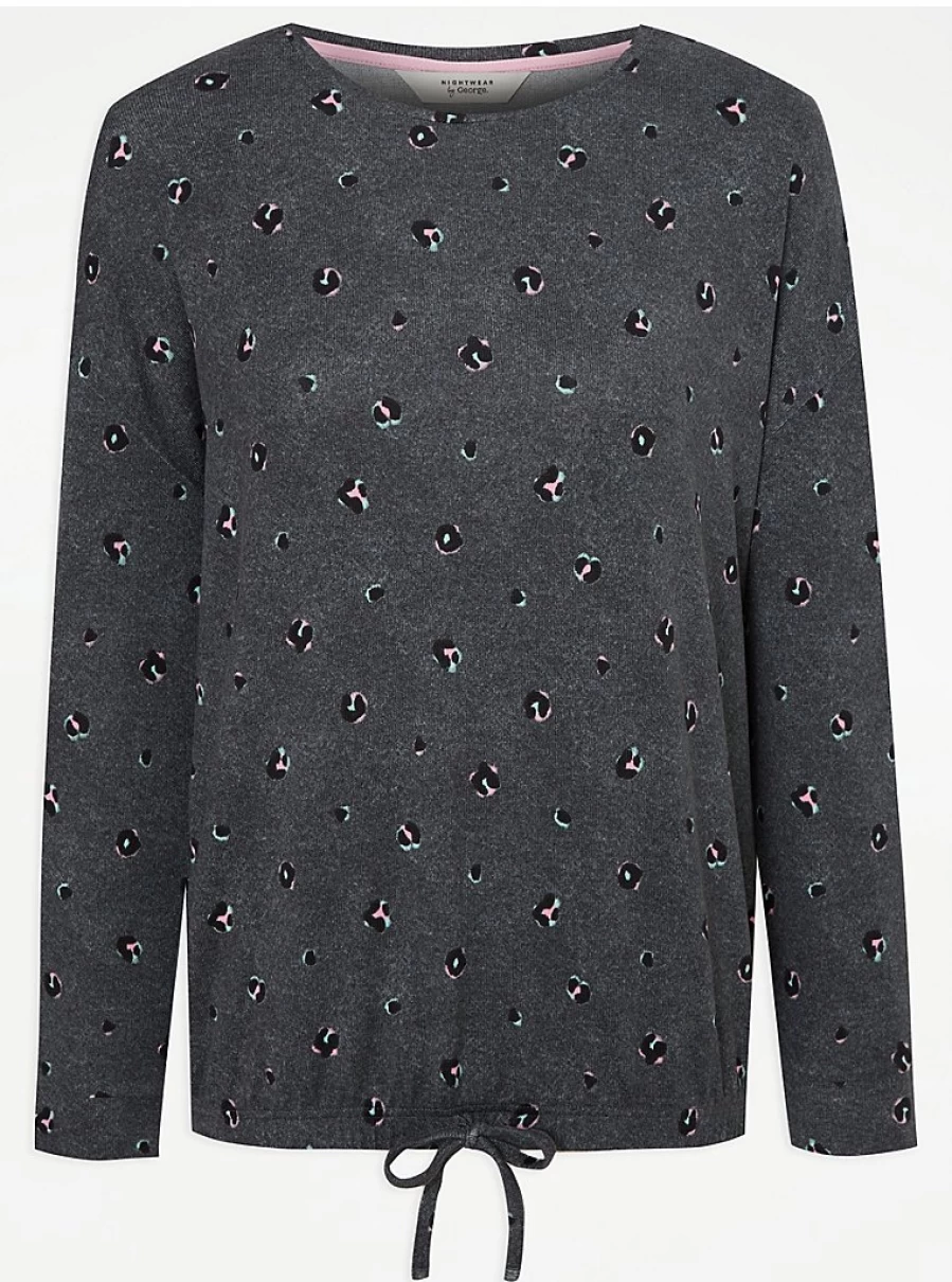 "George at Asda Grey Animal Print Drawstring Hem Pyjamas – Comfortable Women's Sleepwear"