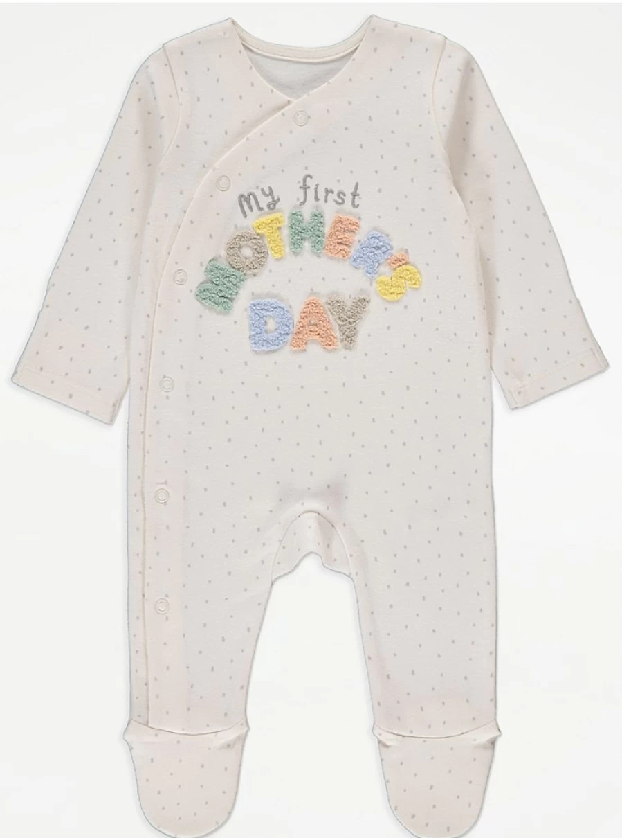 "My First Mother's Day Cream Spot Baby Sleepsuit | George at Asda | Soft & Comfortable"