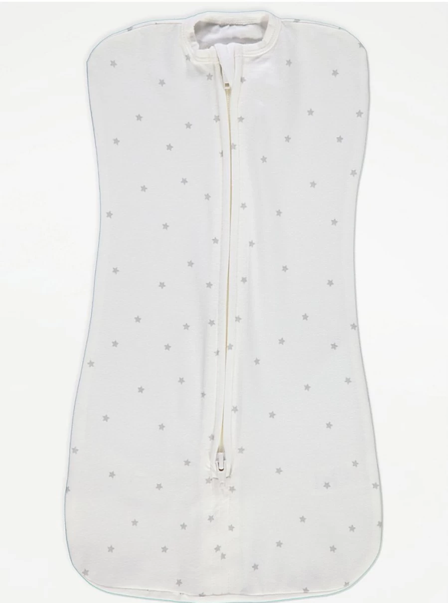 George at Asda White Star Swaddle Baby Sleeping Bag - Soft & Safe Newborn Sleep Sack