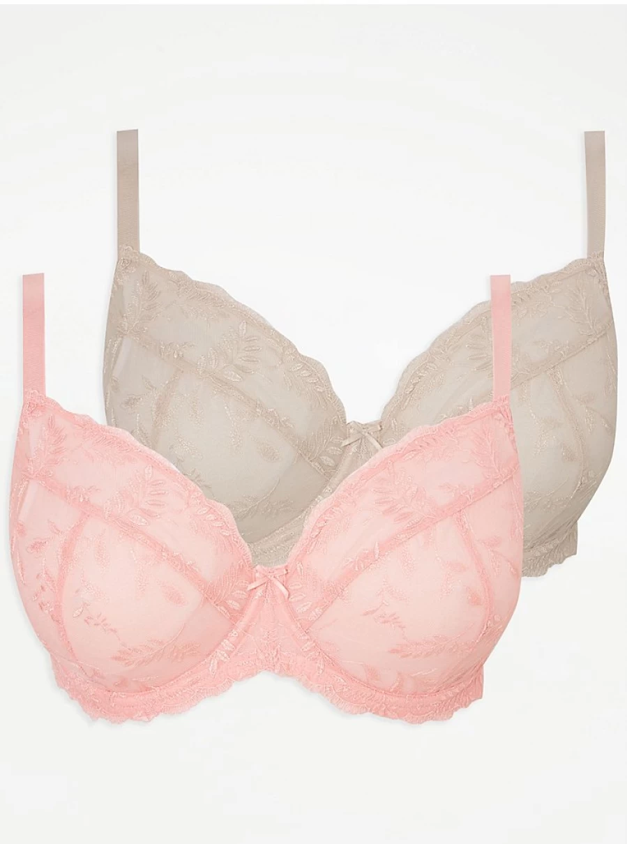 "George at Asda Women's Embroidered Non-Padded Bras 2-Pack | Comfortable Lingerie Set"