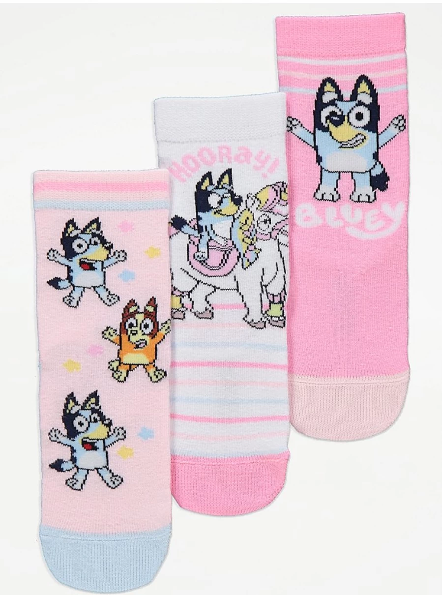 "George at Asda Kids' Bluey Pink Ankle Socks 3-Pack | Soft & Comfortable Toddler Socks"