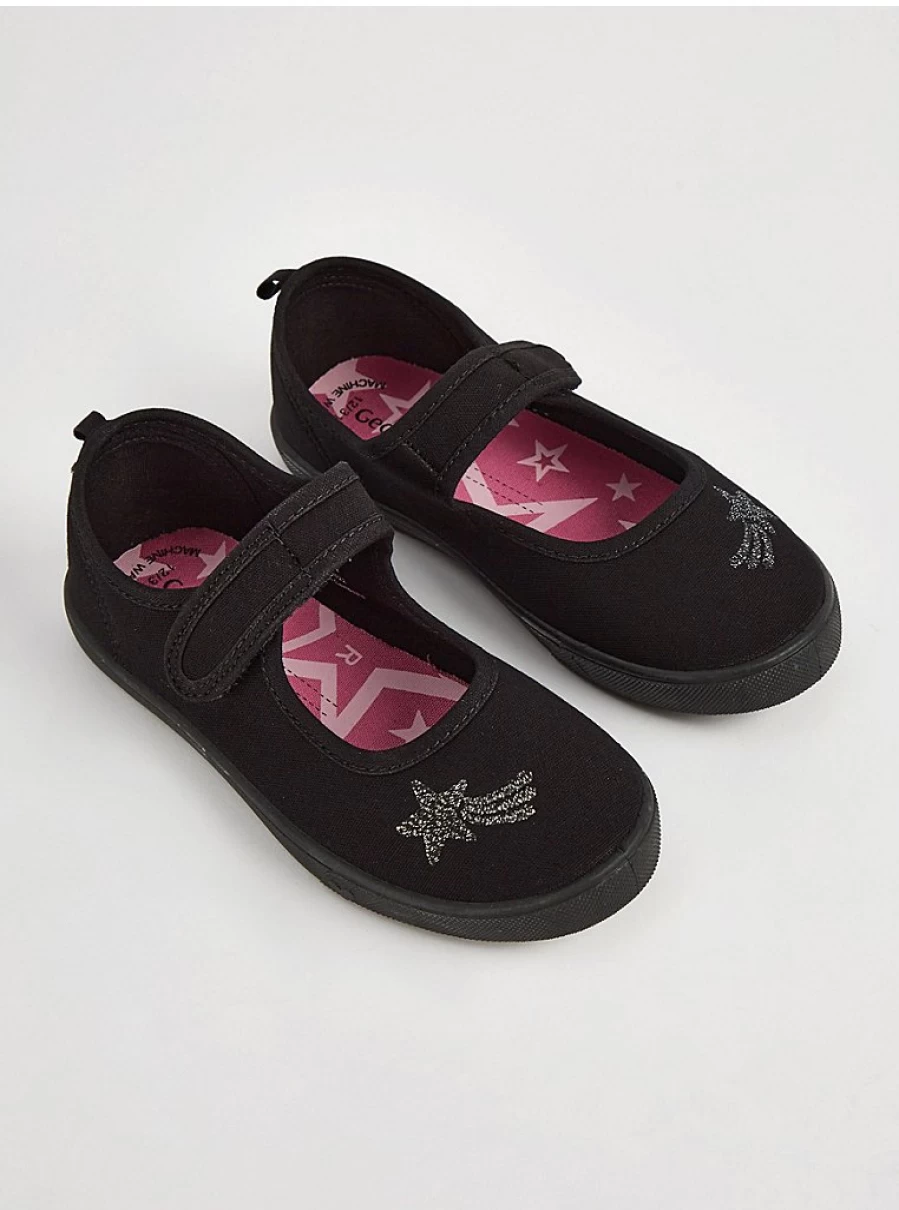 "George at Asda Black Shooting Star Wide Fit Plimsoll Shoes for School – Comfort & Style Reviews"