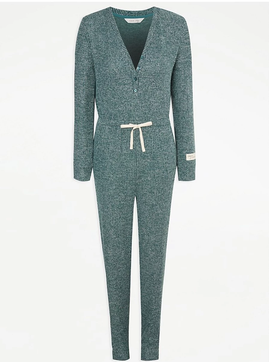 "George at Asda Green Brushed Knit Ribbed Onesie - Comfortable Lingerie Sleepwear Review"