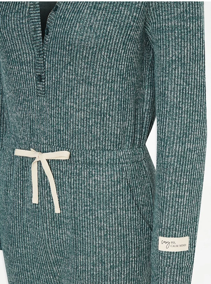 "George at Asda Green Brushed Knit Ribbed Onesie - Comfortable Lingerie Sleepwear Review"