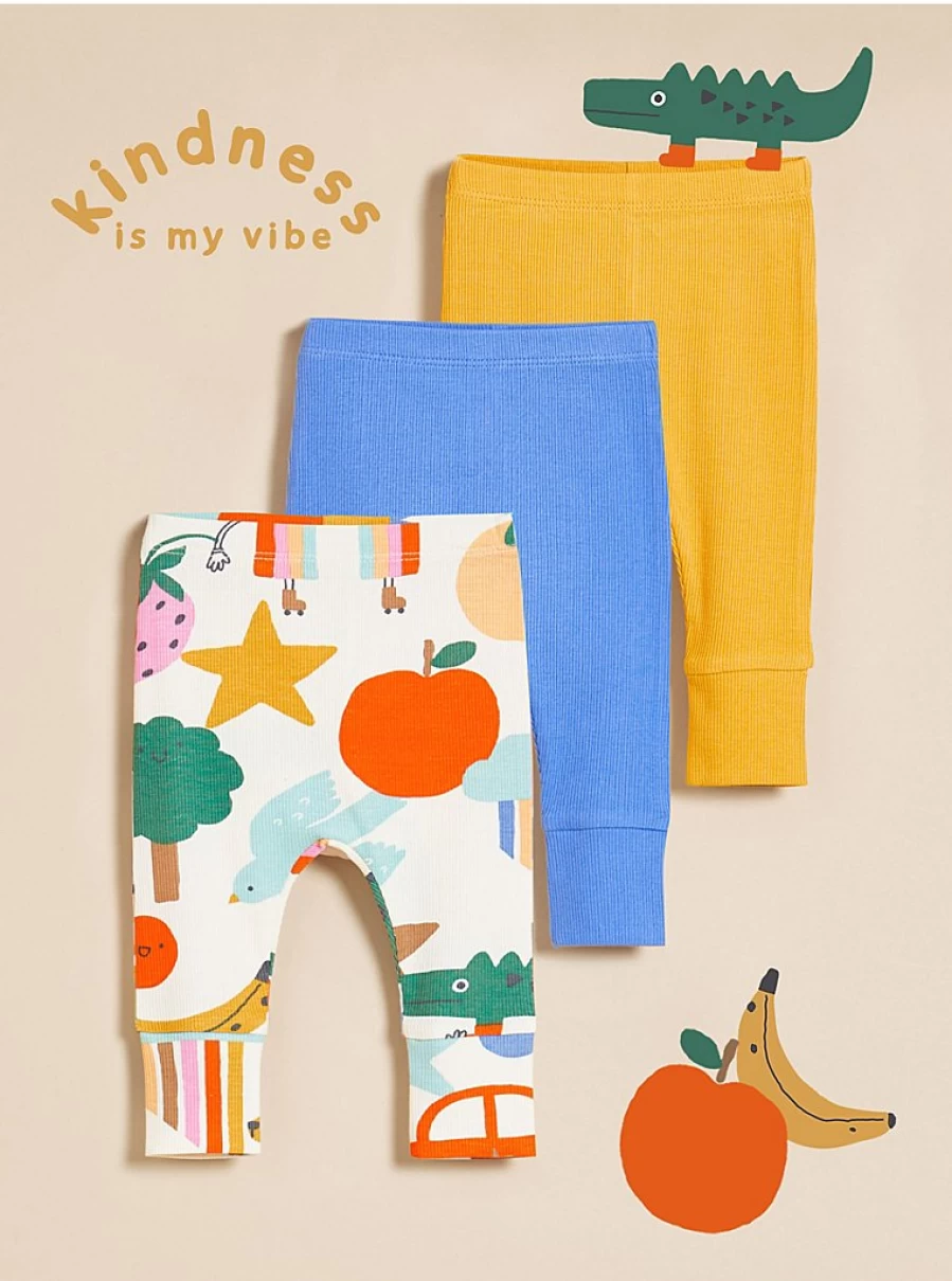 George at Asda Baby Girls' 3-Pack Ribbed Leggings | Soft & Stretchy | Little Angels Bright Collection