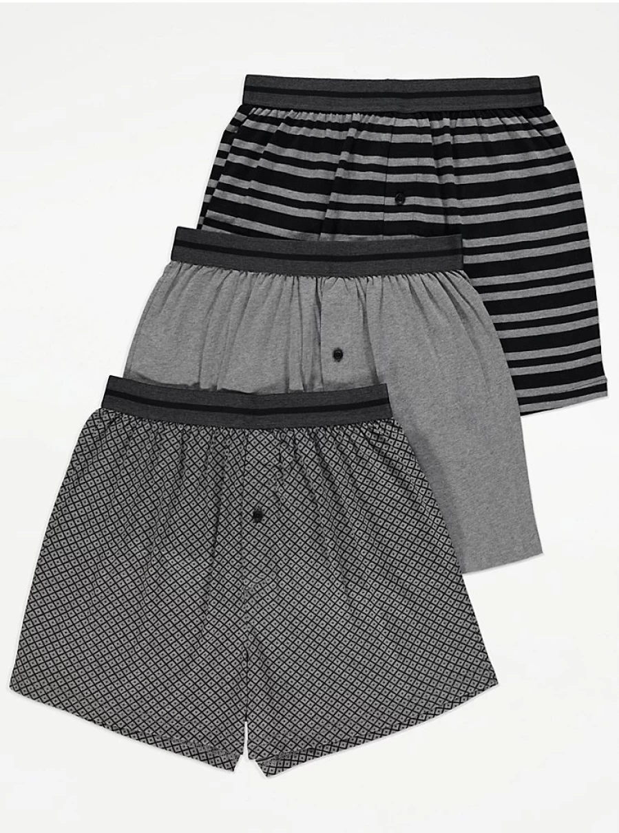 "George at Asda Men's Grey Striped Boxer Shorts 3-Pack - Soft Loose Fit Comfort Underwear"
