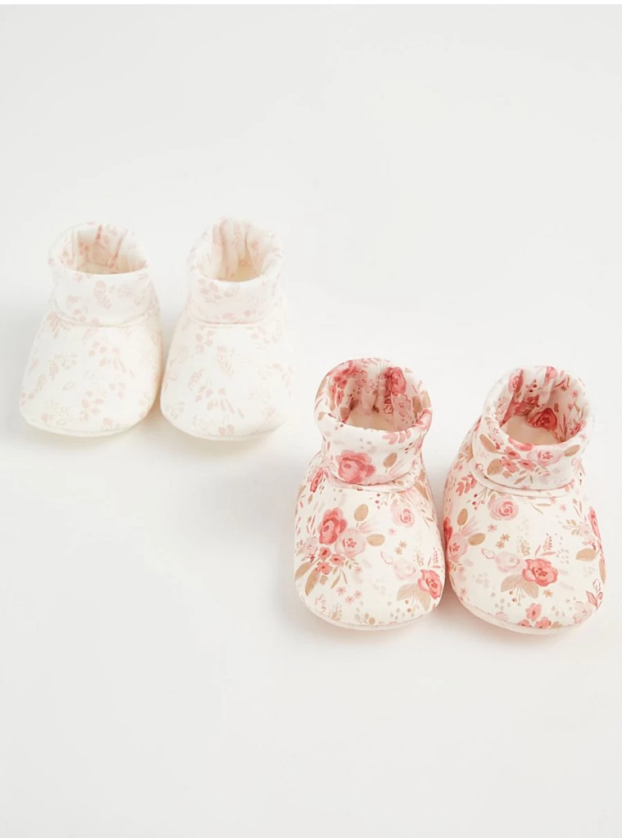 George at Asda Baby Floral Booties 2-Pack | Soft Soles & Comfort Fit | Newborn to Toddler