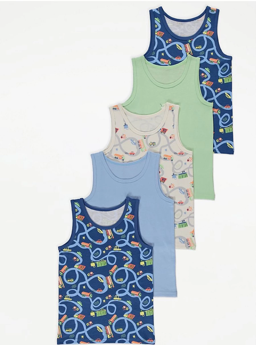 George at Asda Boys' Vehicle Print Vest 5-Pack - Kids' Comfortable Playwear Set