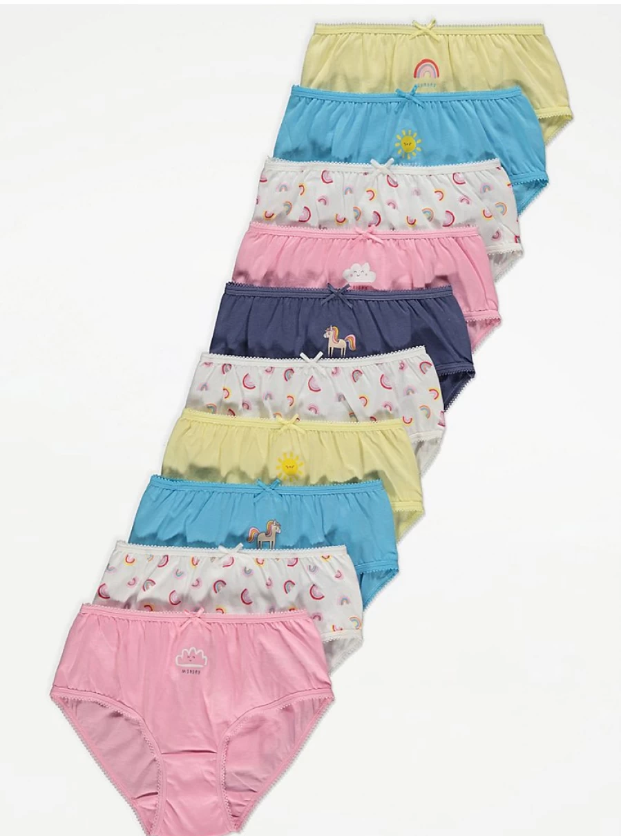 "George at Asda Kids' Rainbow Days of the Week Underwear 10-Pack | Colorful Briefs for Children"