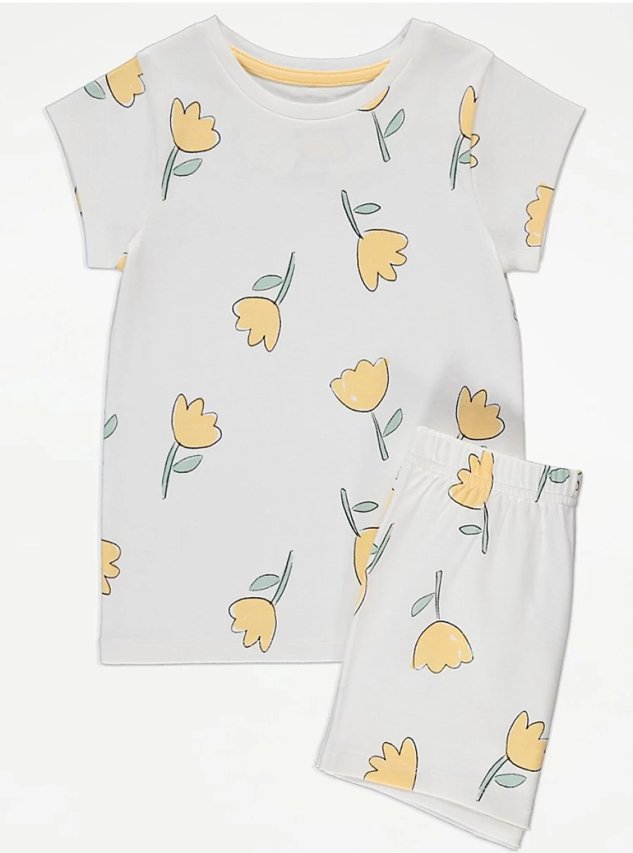 "George at Asda Kids' White Tulip Short Pyjama Set - Comfortable Gift Pajamas for Children"